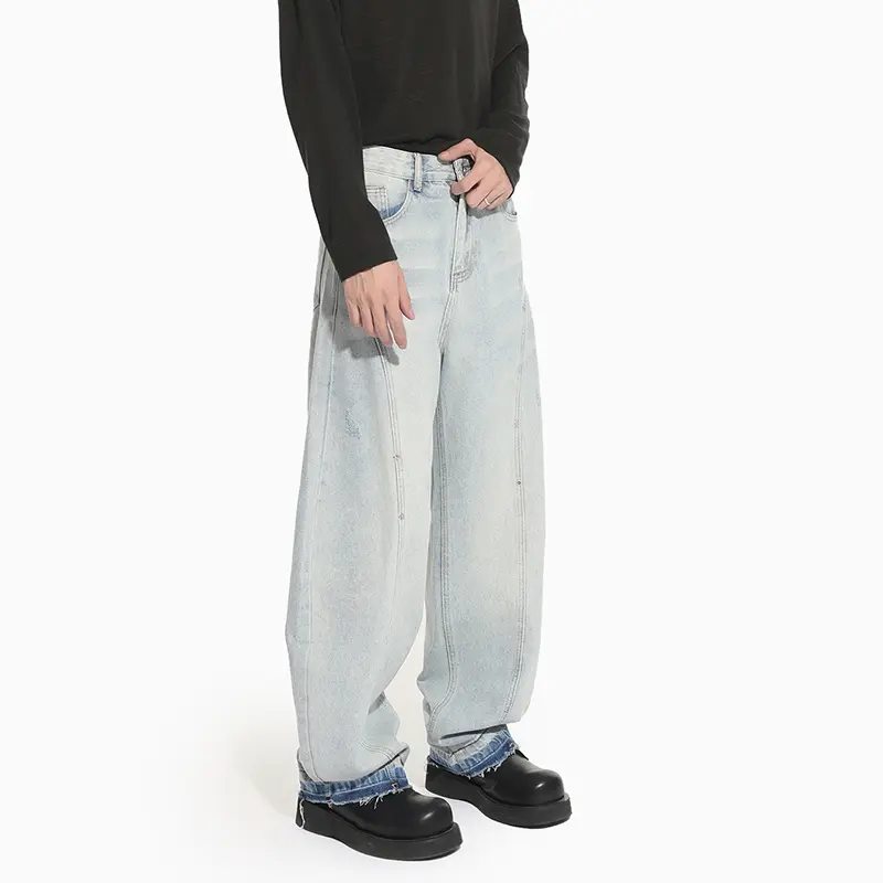 IEFB Korean Style Men's Jeans Contrast Color Deconstruction Patchwork New Autumn Bottom Loose Wide Leg Male Denim Pants 9W4287