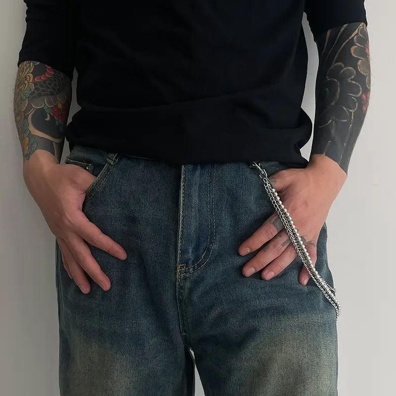 IEFB Hip-Hop Round Bead Metal Pants Chain Men Trendy Fashion Personality Versatile Jeans Chain Women's Waist Accessories 9X106