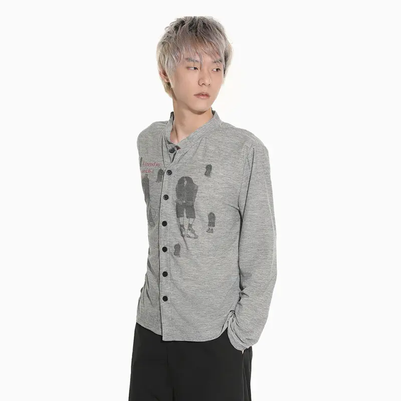 IEFB Niche Design Men's T-shirts Round Collar Letter Printing Contrast Color Single Breasted Casual Long Sleeved Male Tee 9W4288