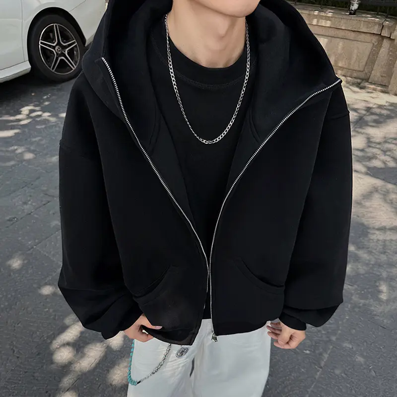 IEFB Autumn Men's Hoodies Solid Color Zipper Pockets All-match Casual Clothing Hooded Sweatshirts Simple Korean Male Coat 9W4307