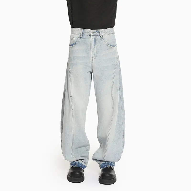 IEFB Korean Style Men's Jeans Contrast Color Deconstruction Patchwork New Autumn Bottom Loose Wide Leg Male Denim Pants 9W4287
