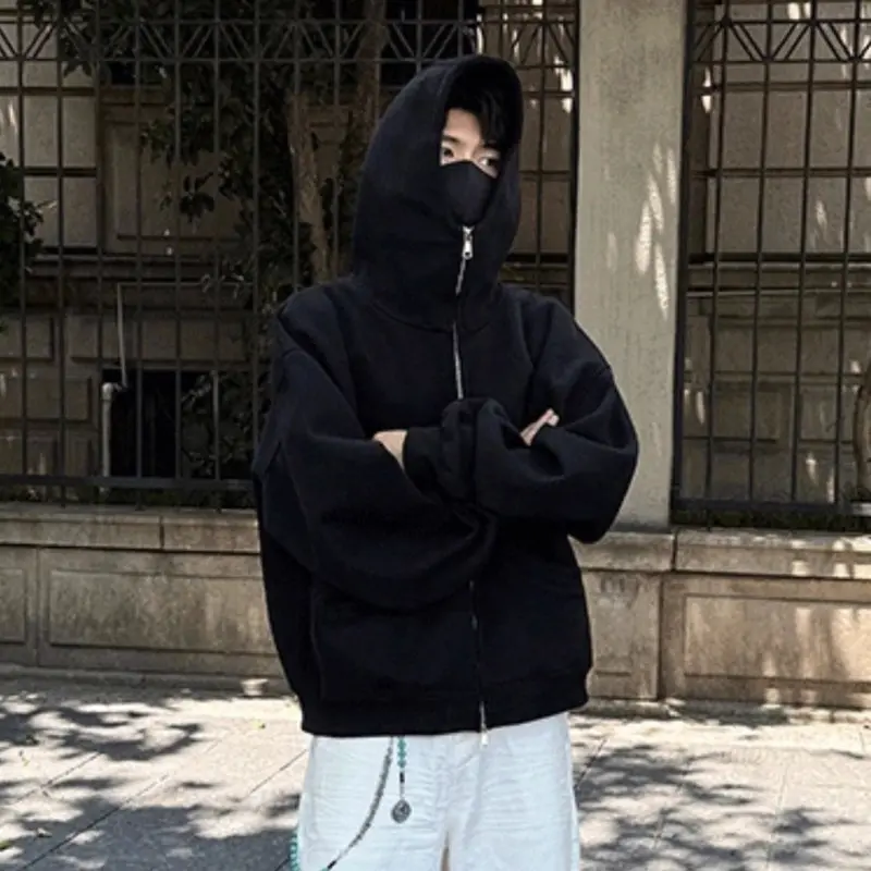 IEFB Autumn Men's Hoodies Solid Color Zipper Pockets All-match Casual Clothing Hooded Sweatshirts Simple Korean Male Coat 9W4307