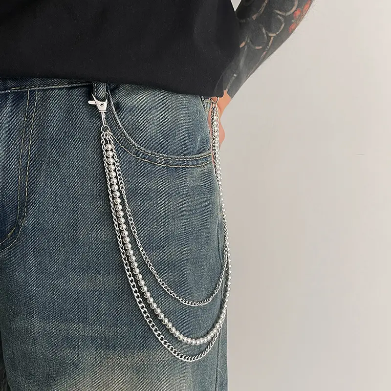 IEFB Hip-Hop Round Bead Metal Pants Chain Men Trendy Fashion Personality Versatile Jeans Chain Women's Waist Accessories 9X106
