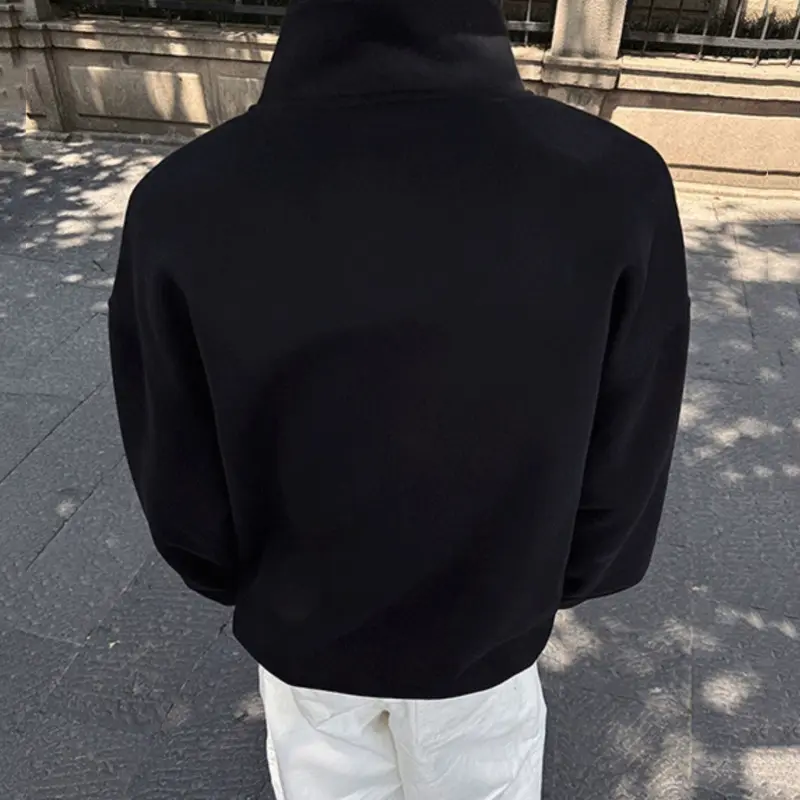 IEFB Korean Style Men's Sweatshirts Solid Color Stand Collar Half Zipper Design Casual Menswear Pullover Loose Male Tops 9W4305