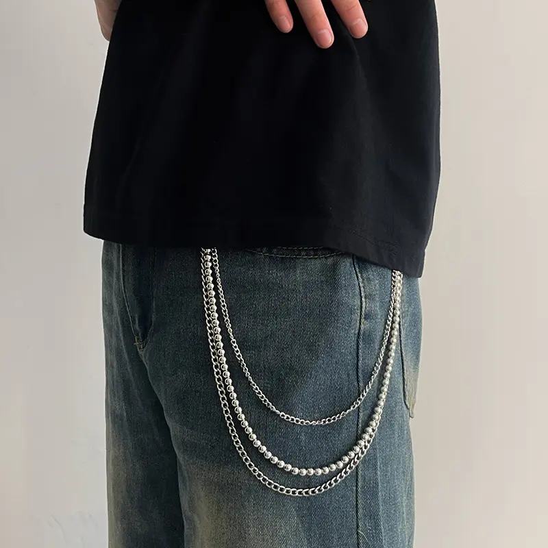 IEFB Hip-Hop Round Bead Metal Pants Chain Men Trendy Fashion Personality Versatile Jeans Chain Women's Waist Accessories 9X106