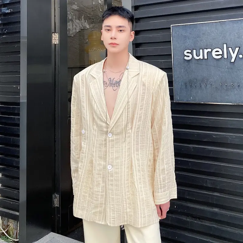 IEFB Korean Style Men's Shirts Lapel Striped Design Solid Color All-match Tops Long Sleeved Single Breasted Male Clothing 9W4339