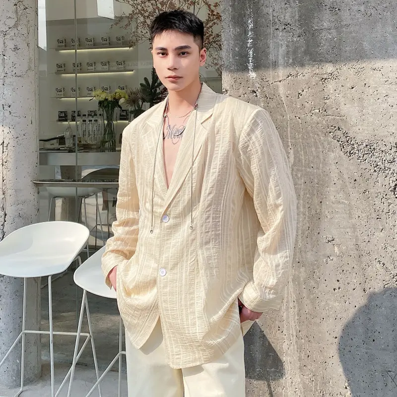IEFB Korean Style Men's Shirts Lapel Striped Design Solid Color All-match Tops Long Sleeved Single Breasted Male Clothing 9W4339