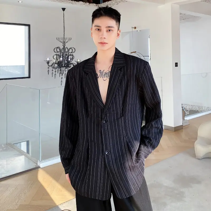 IEFB Korean Style Men's Shirts Lapel Striped Design Solid Color All-match Tops Long Sleeved Single Breasted Male Clothing 9W4339