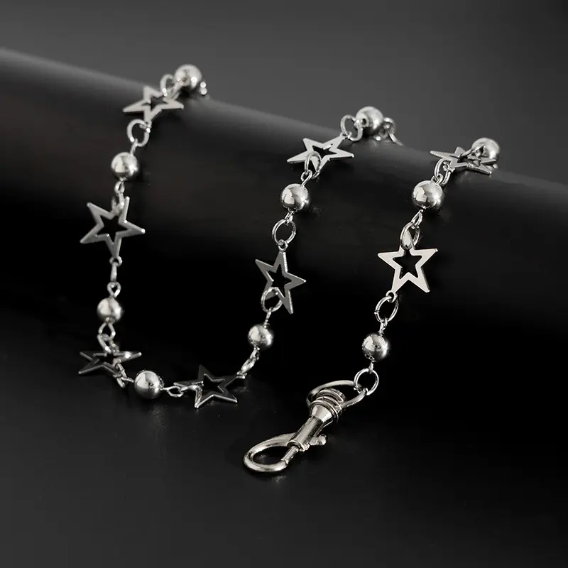 IEFB Hip Hop Accessories Five-pointed Star Round Bead Patchwork Belt Chain 2025 New Fashion Male Female Jeans Accessory 9X107
