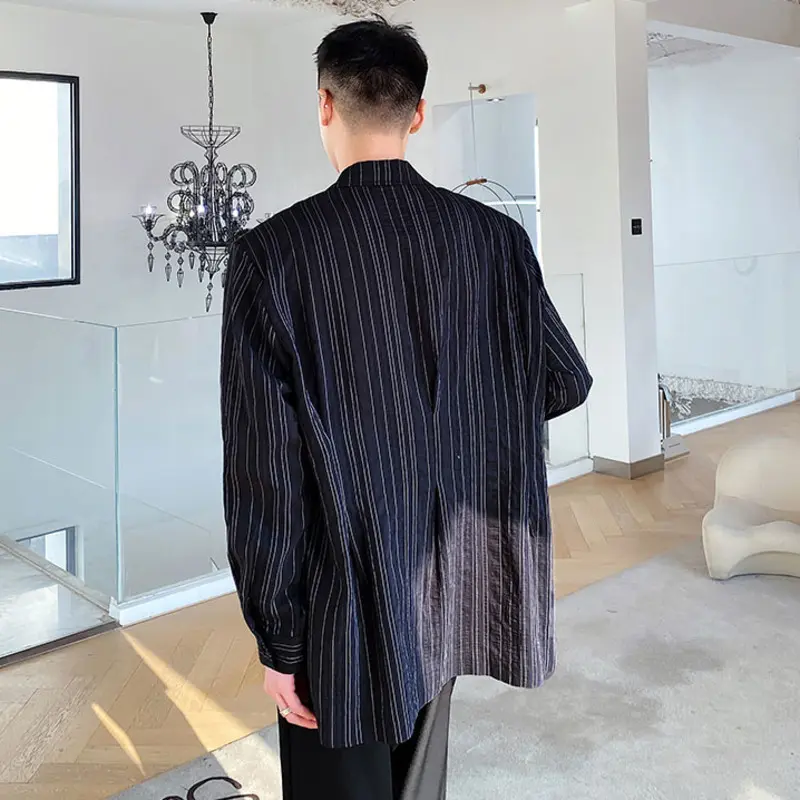IEFB Korean Style Men's Shirts Lapel Striped Design Solid Color All-match Tops Long Sleeved Single Breasted Male Clothing 9W4339