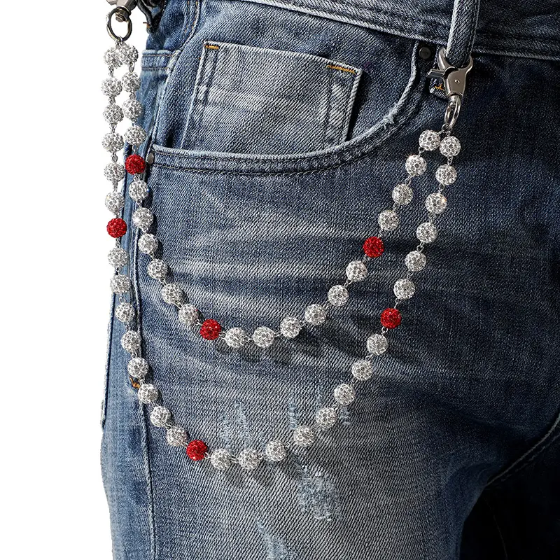 IEFB Men's Jeans Accessories Women's Chain Ceramic Clay Inlaid Diamond Ball New Fashion Waist Chains Handmade Accessory 9X102