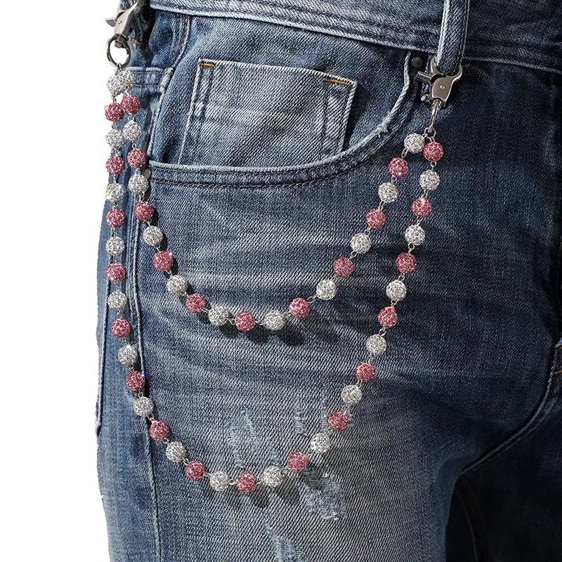 IEFB Men's Jeans Accessories Women's Chain Ceramic Clay Inlaid Diamond Ball New Fashion Waist Chains Handmade Accessory 9X102