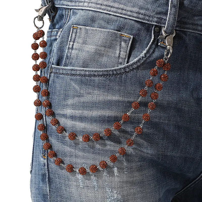 IEFB Men's Jeans Accessories Women's Chain Ceramic Clay Inlaid Diamond Ball New Fashion Waist Chains Handmade Accessory 9X102