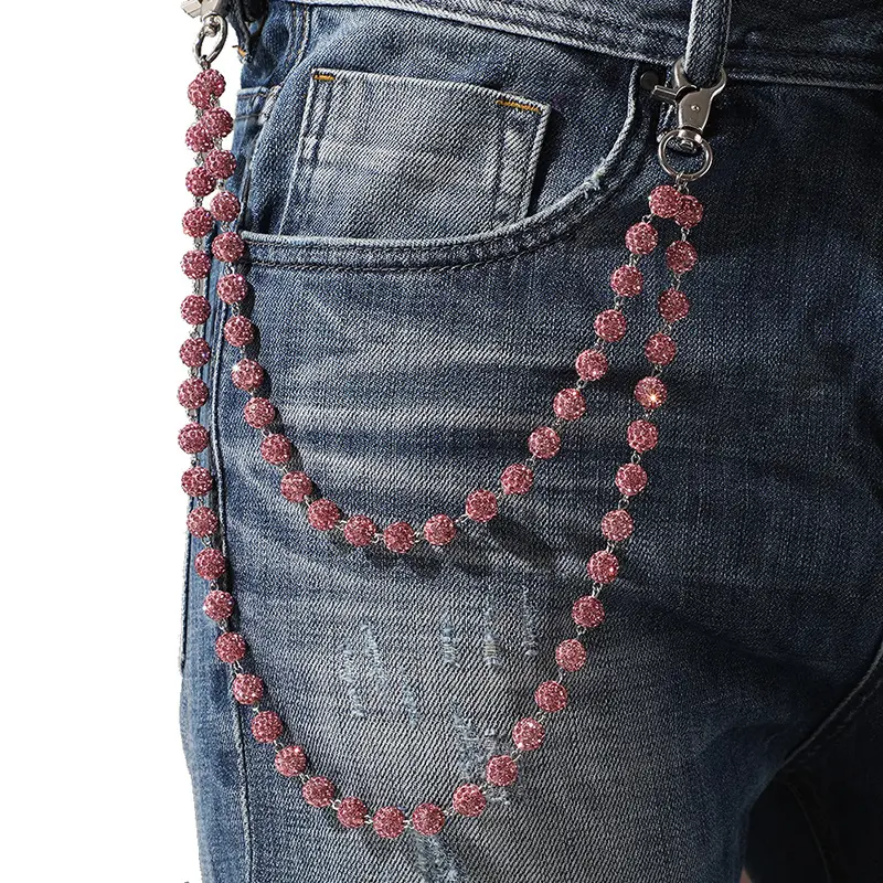 IEFB Men's Jeans Accessories Women's Chain Ceramic Clay Inlaid Diamond Ball New Fashion Waist Chains Handmade Accessory 9X102