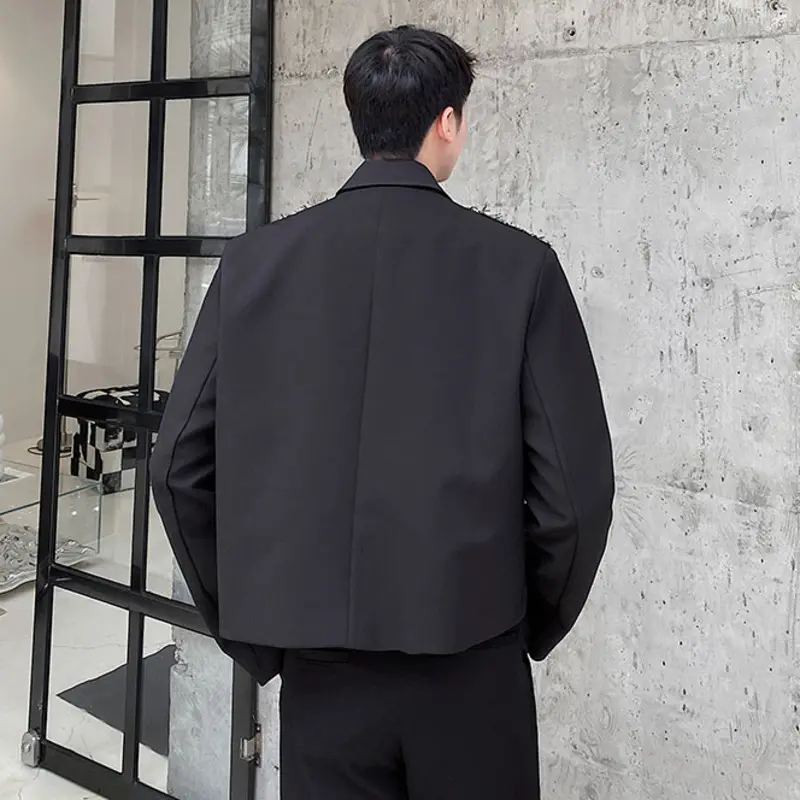 IEFB Korean Style Men's Jackets Lapel Patchwork Contrast Color Tide Menswear Loose Single Button Male Short Coats Autumn 9W4336