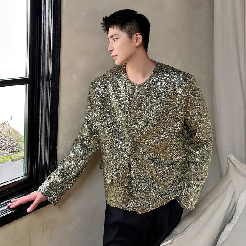 IEFB New Niche Design Men's Coats Sequins Design Round Collar Double Breasted Casual All-match Loose Male Jackets Tide 9W4342