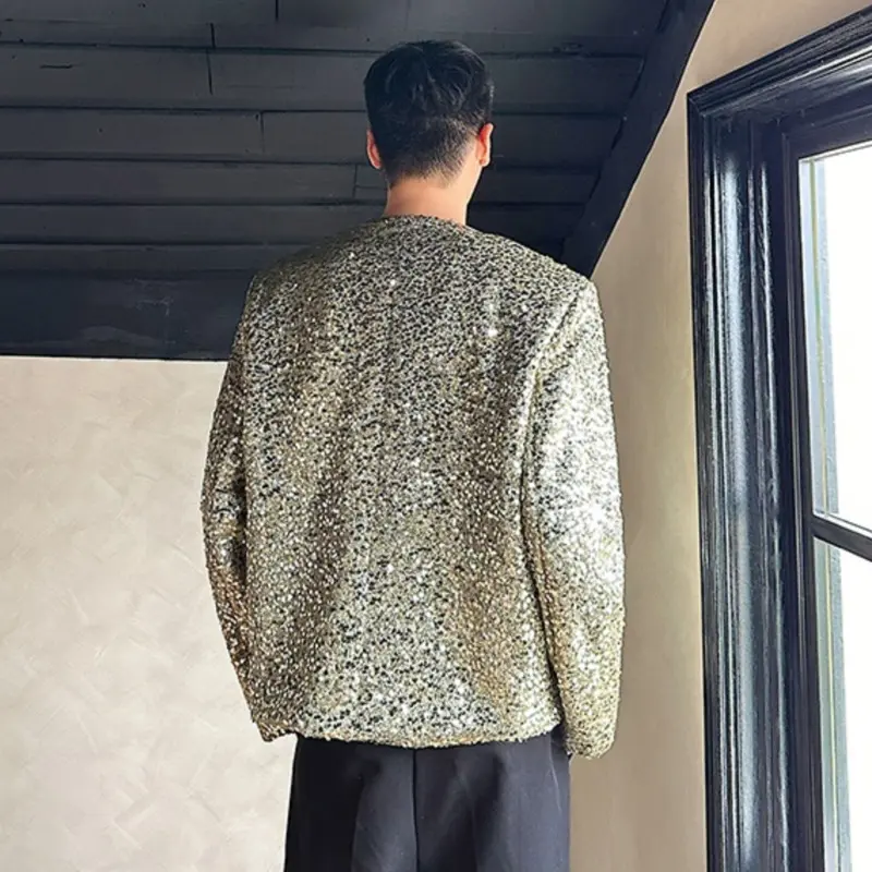 IEFB New Niche Design Men's Coats Sequins Design Round Collar Double Breasted Casual All-match Loose Male Jackets Tide 9W4342