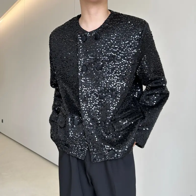 IEFB New Niche Design Men's Coats Sequins Design Round Collar Double Breasted Casual All-match Loose Male Jackets Tide 9W4342