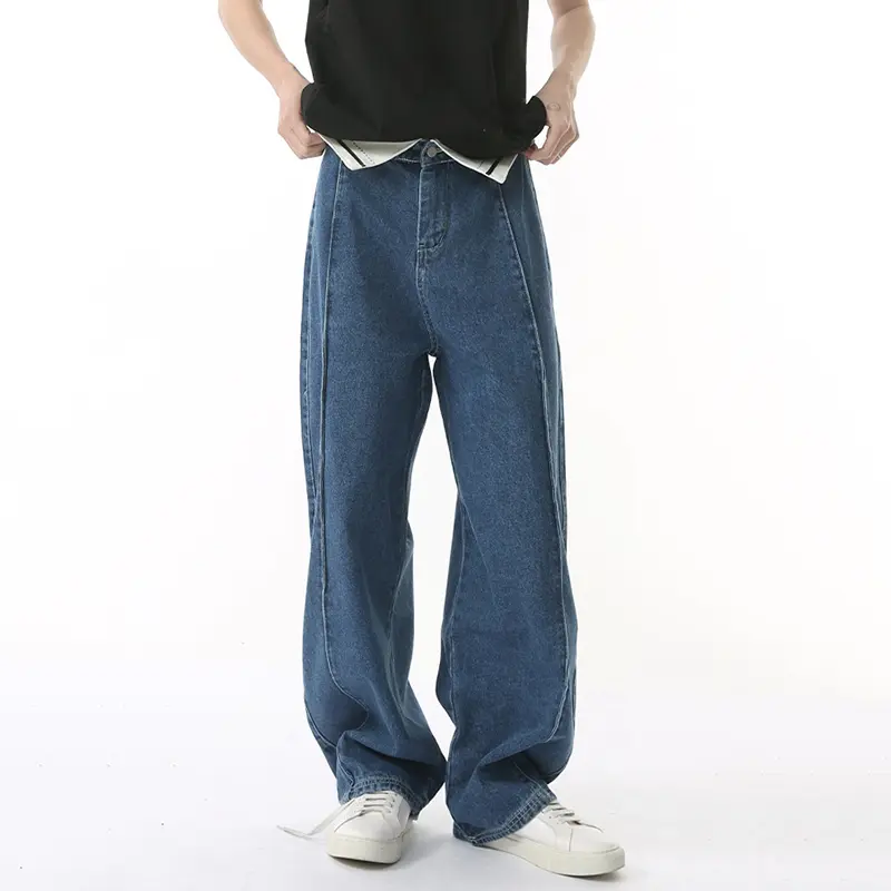 IEFB Waist Flanging Men's Jeans Contrast Color Deconstruction Wide Leg Casual Denim Pants Machete Trousers Menswear 2025 9W616