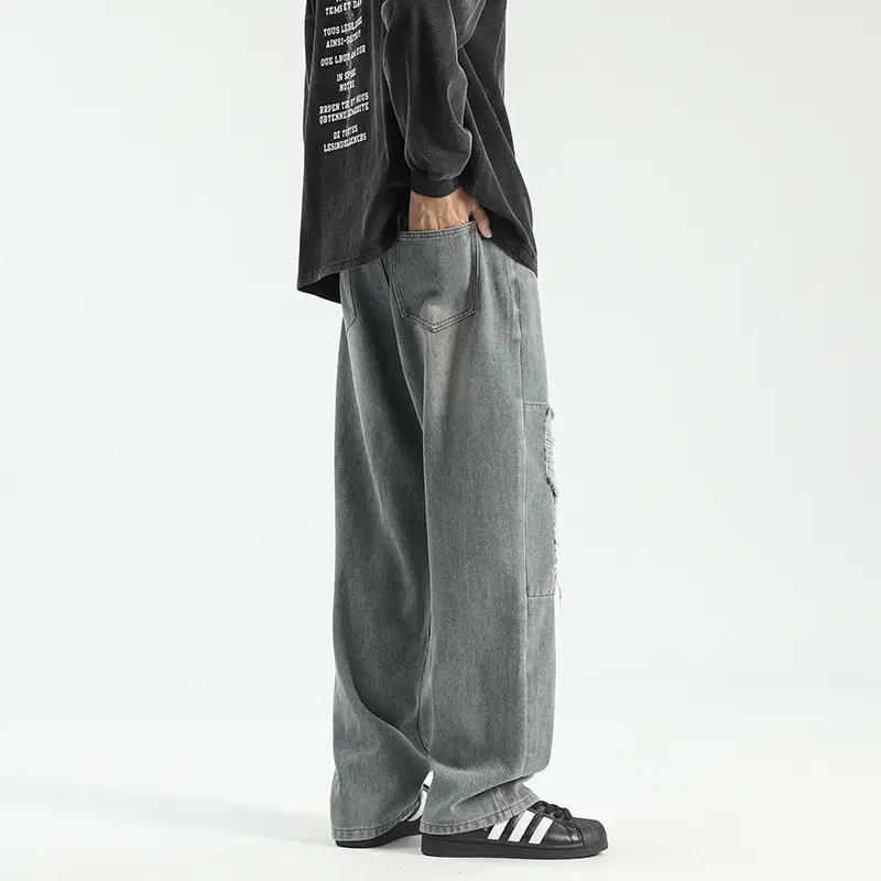 Punk Style Trend Fashion Ripped Jeans Straight Leg Jeans 2025 New Wide Leg Pants Hip Hop Clothing Black Jeans Ripped Jeans