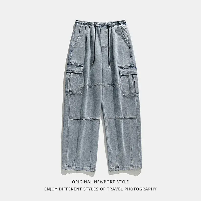 Workwear Men's Pants Korean Men Clothing Japanese Style Three-dimensional Pocket Jeans Spring New Retro Vintage Washed Water