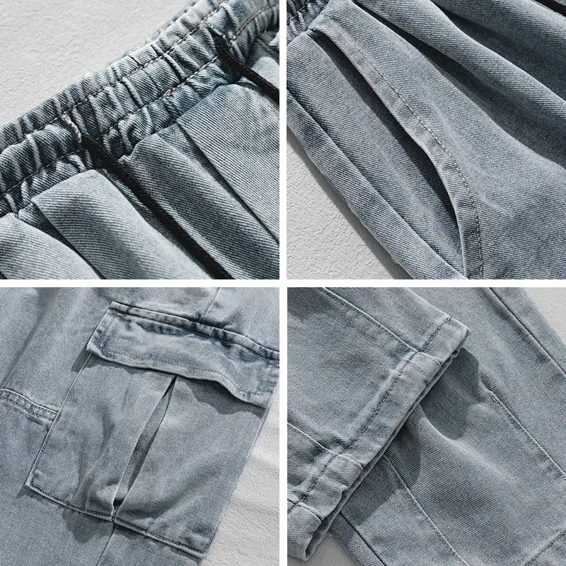 Workwear Men's Pants Korean Men Clothing Japanese Style Three-dimensional Pocket Jeans Spring New Retro Vintage Washed Water