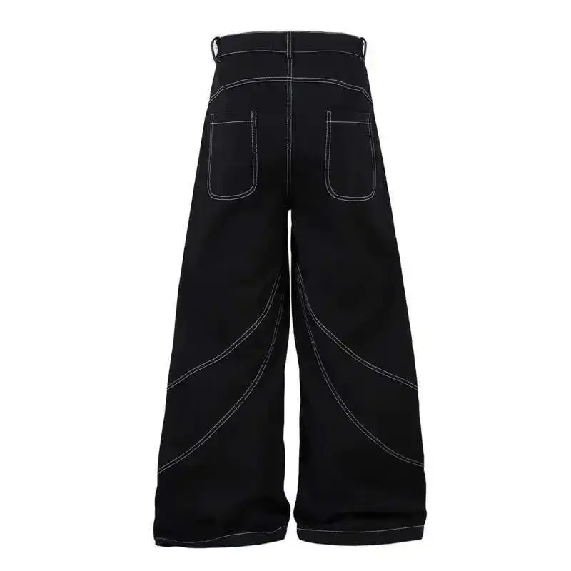 Straight Denim Dragging Long Pants Tide American Retro High Street Design Embroidery Straight Vintage Jeans Casual Baggy Jeans