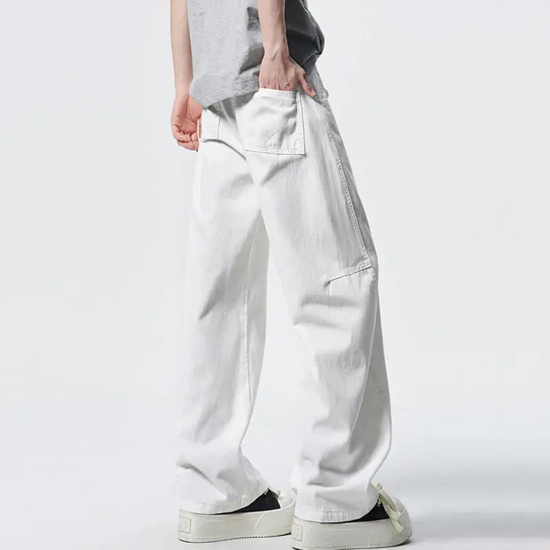 Men's Denim Pants Deep Blue Wide Leg Curved Jeans American Versatile Loose Casual Trousers Summer Men Clothing White Men Pants