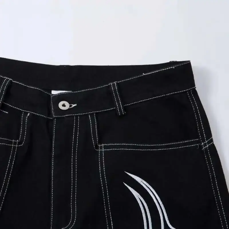 Straight Denim Dragging Long Pants Tide American Retro High Street Design Embroidery Straight Vintage Jeans Casual Baggy Jeans