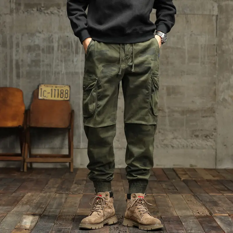 Casual Pants Men Loose Fit Plus Size Trouser Trendy Elastic Waist Cargo American Style Men Clothing Baggy Camouflage Khaki Drill