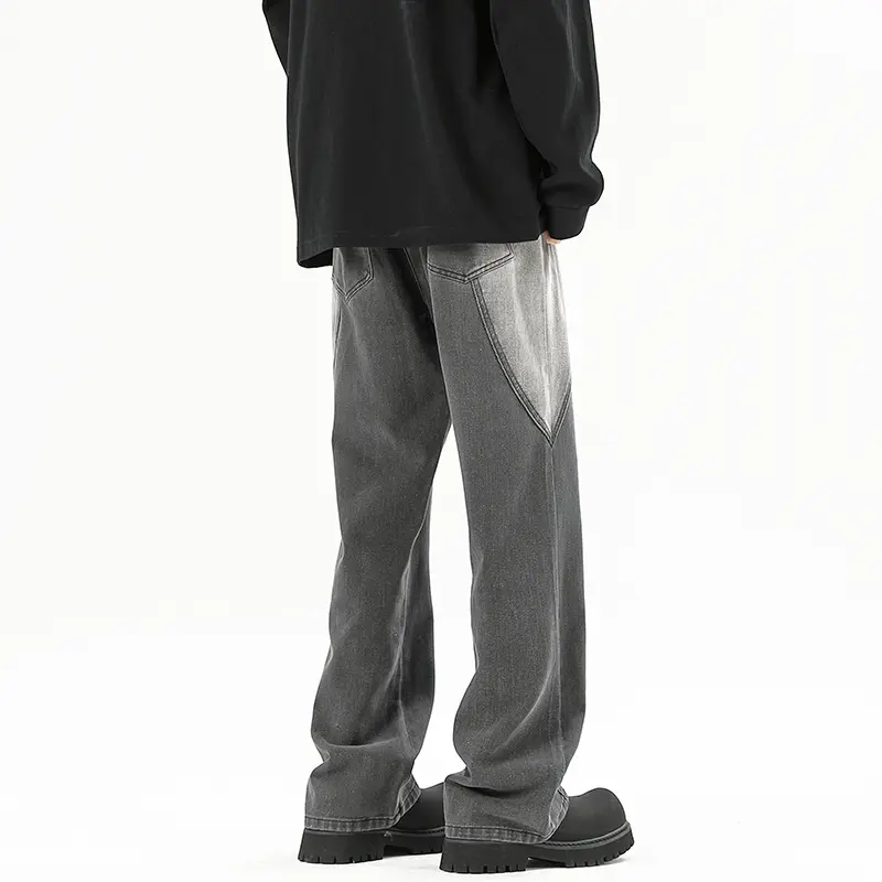 Male Retro Wide Leg Jeans High Street Distressed Work Clothes Floor Long Pants High Elasticity Wide Leg Business Pants Male