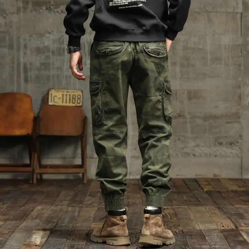 Casual Pants Men Loose Fit Plus Size Trouser Trendy Elastic Waist Cargo American Style Men Clothing Baggy Camouflage Khaki Drill