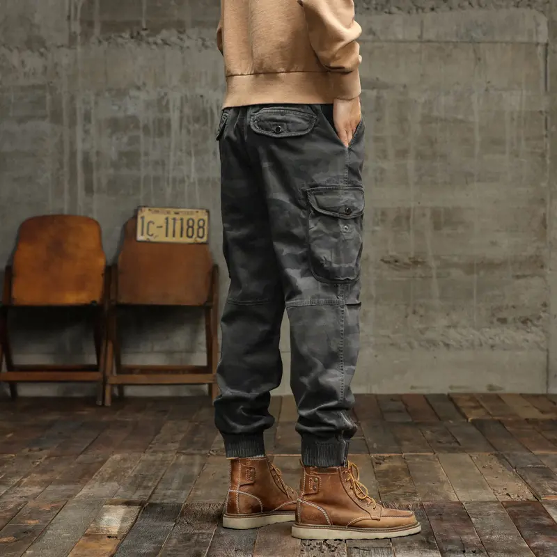 Casual Pants Men Loose Fit Plus Size Trouser Trendy Elastic Waist Cargo American Style Men Clothing Baggy Camouflage Khaki Drill