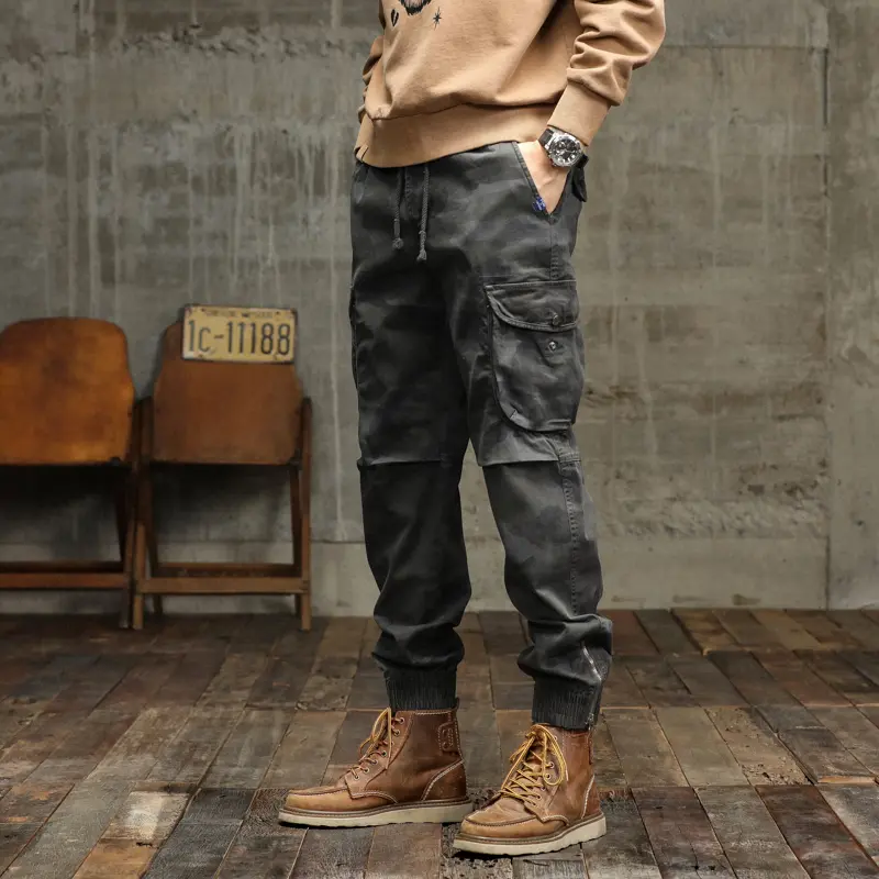 Casual Pants Men Loose Fit Plus Size Trouser Trendy Elastic Waist Cargo American Style Men Clothing Baggy Camouflage Khaki Drill