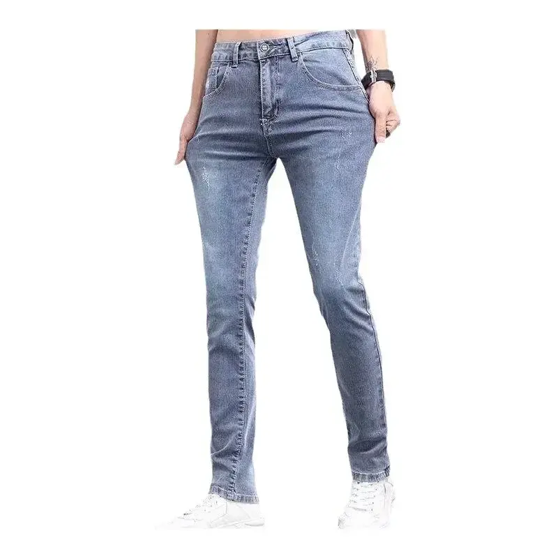 Mens Jeans Slim Elastic Style Korean Trendy Versatile Small Foot Pants Casual Loose Jeans Ripped Jeans Y2k Men Jeans Baggy Pants