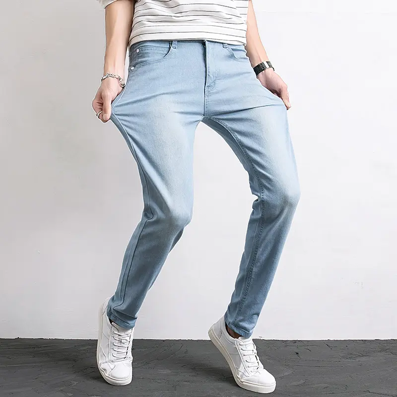 Men Jeans Denim Trousers Men Fashion Korean Light Blue Slim Spring New Classic Regular Stretch Trousers Casual Baggy Jeans Pants