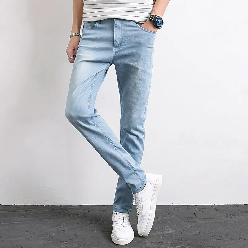 Men Jeans Denim Trousers Men Fashion Korean Light Blue Slim Spring New Classic Regular Stretch Trousers Casual Baggy Jeans Pants