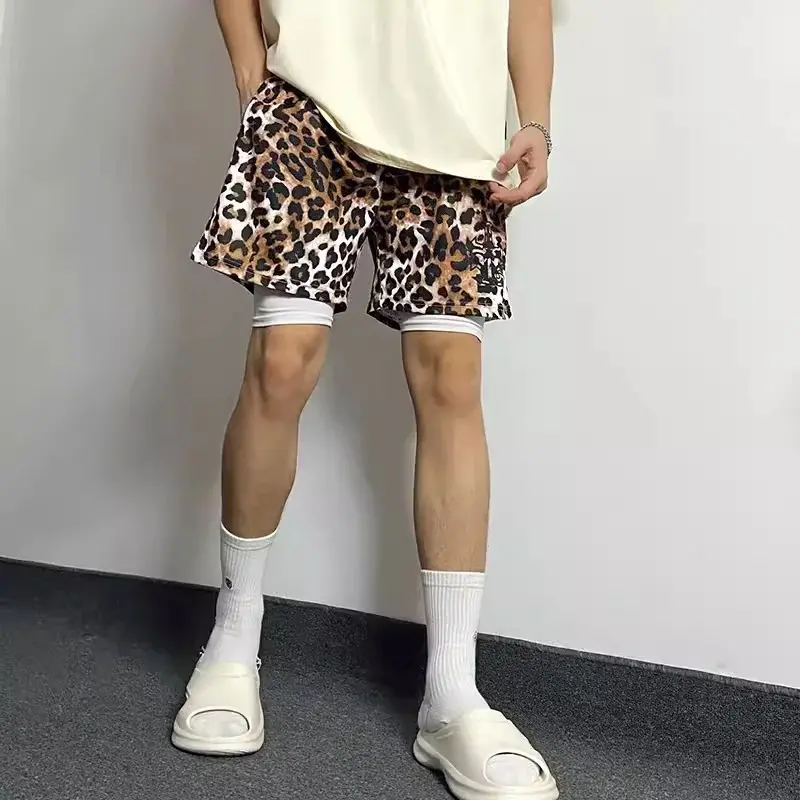Summer Shorts Mens Running Basketball Sports Shorts Men's Wear Men's Loose Casual Leopard Pattern Shorts Gym Shorts Men's Shorts