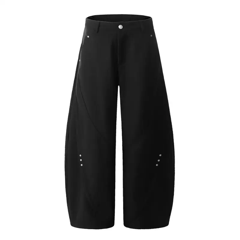 Loose Wide Leg Trousers Men Spliced Solid Color Casual Pants Mens with Rivets Retro High Street Pocket Cargo Pants Men Streetwea