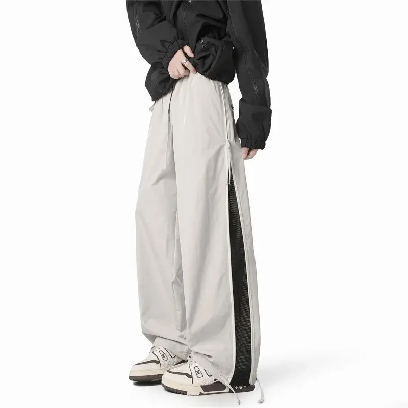 Sports Trousers Spring Autumn Mesh Design Unisex Outdoor Breathable Loose-Fit Casual Pants American Style Quick Dry Straight-Leg