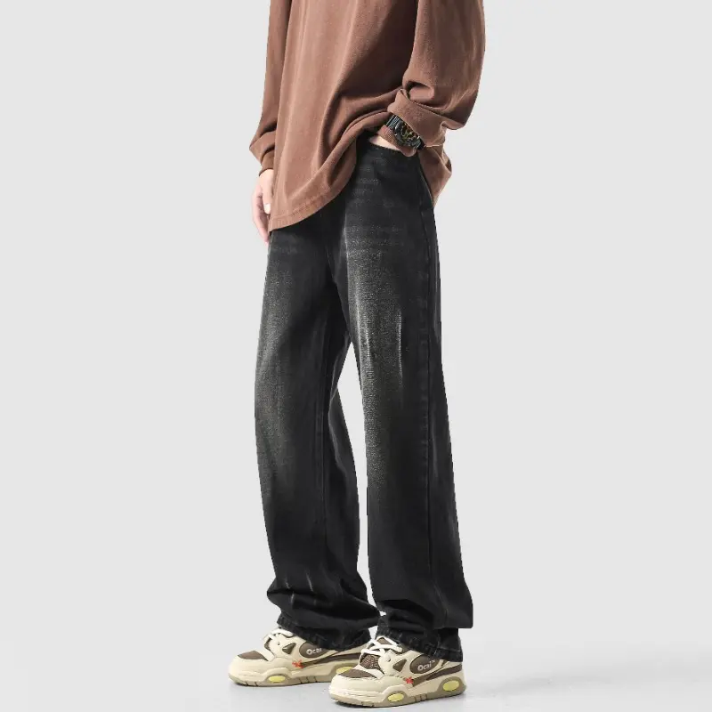 Men Wide Leg Jeans Retro Loose Streetwear Fashion Korean Straight Washed Denim Trousers High Quality Brand Clothes Cotton Baggy