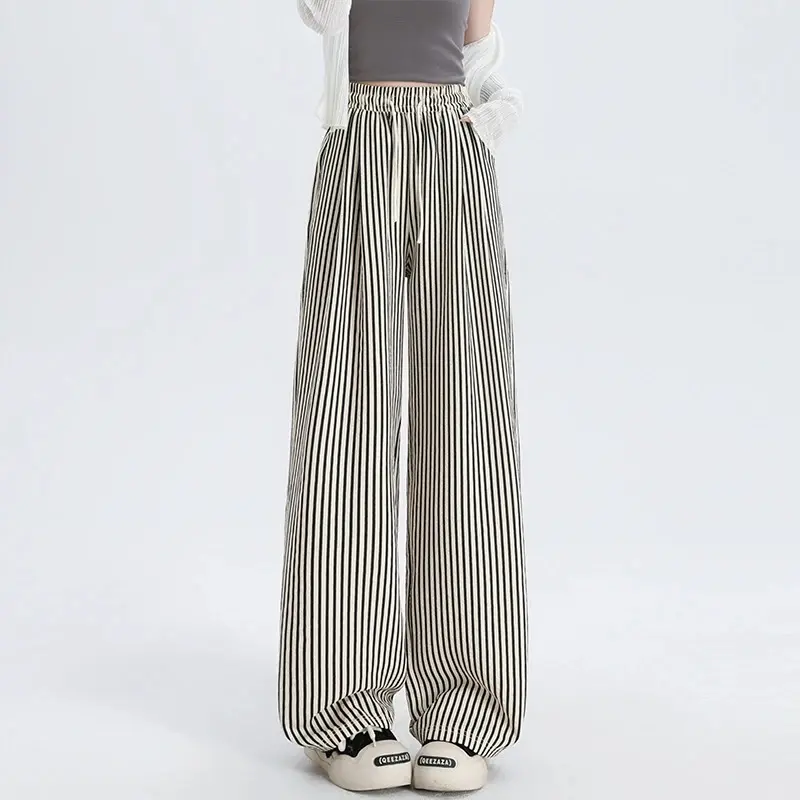 Women's Wide Leg Pants High Waist Loose Fit Striped Casual Street Style Fashionable Long Trousers Women Summer New Streetwear