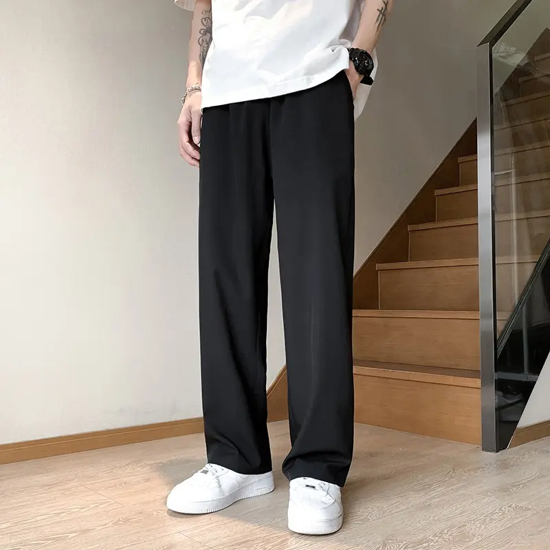 Men's Casual Pants Summer Thin Style Ice Silk Long Pants Elastic Straight Leg Quick Dry Trendy Loose-Fit Size 4XL-M Mens Pants