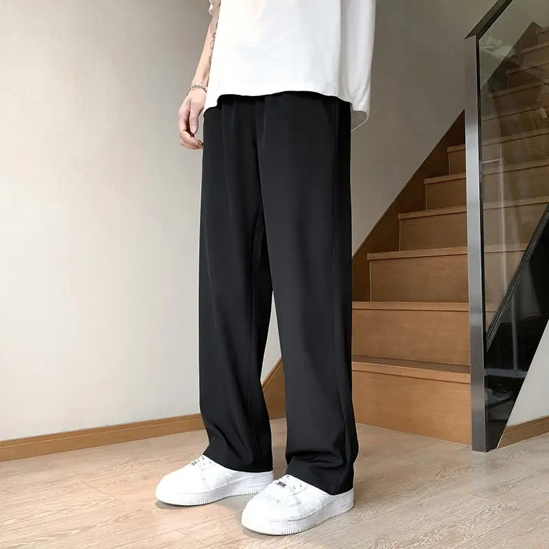 Men's Casual Pants Summer Thin Style Ice Silk Long Pants Elastic Straight Leg Quick Dry Trendy Loose-Fit Size 4XL-M Mens Pants
