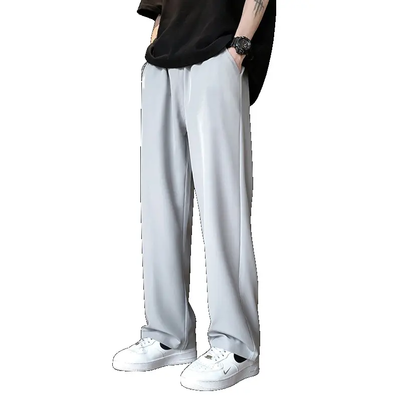 Men's Casual Pants Summer Thin Style Ice Silk Long Pants Elastic Straight Leg Quick Dry Trendy Loose-Fit Size 4XL-M Mens Pants
