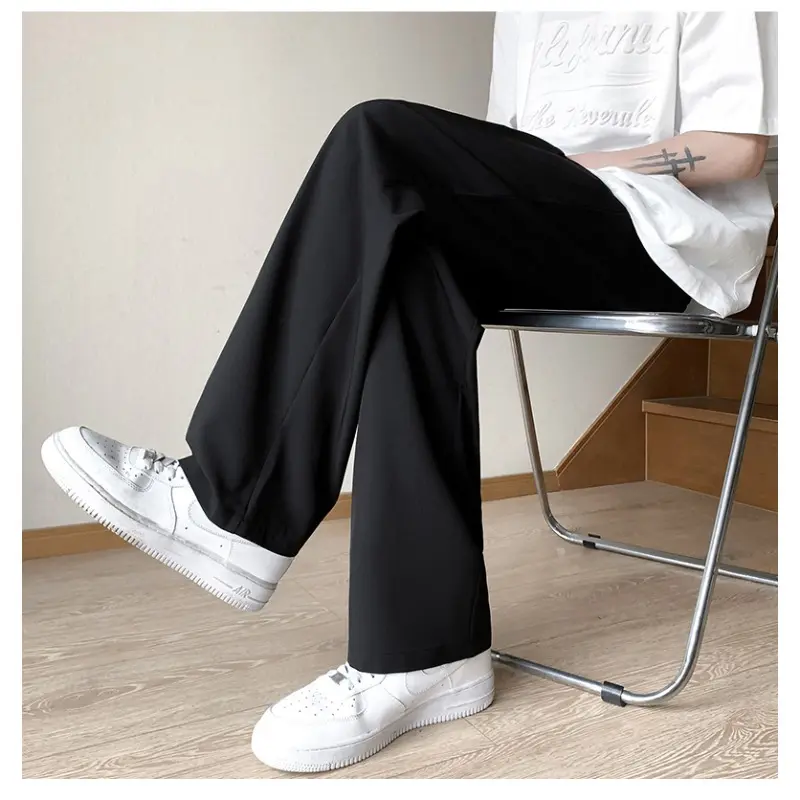 Men's Casual Pants Summer Thin Style Ice Silk Long Pants Elastic Straight Leg Quick Dry Trendy Loose-Fit Size 4XL-M Mens Pants