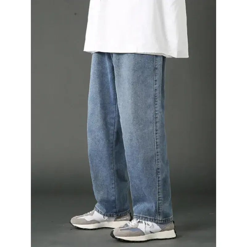 2025 New Men's Fashion Jeans Classic Style Male Comfort Korean Style Solid Color Loose Straight Wide Leg Casual Denim Long Pants
