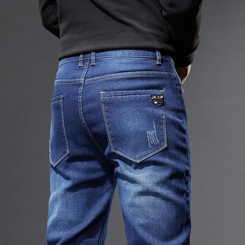 High Quality Brand Men's Fashion Narrow Leg Casual Jeans Basic Vintage Skinny Pants New Straight Leg Outside Denim Trousers Male