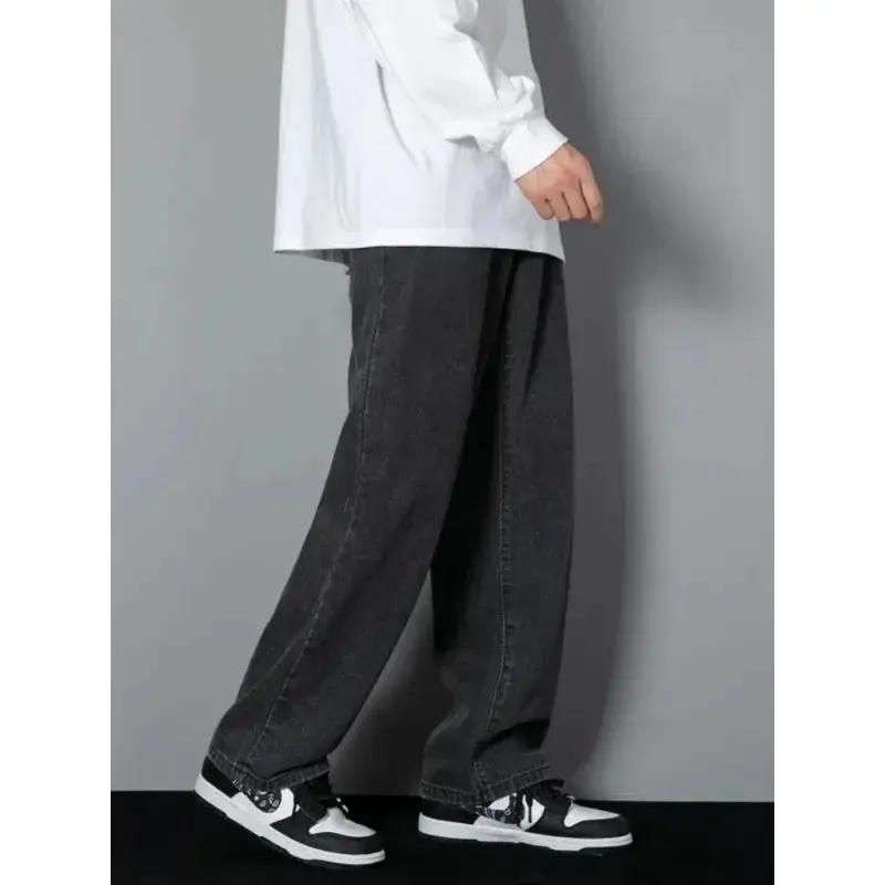 2025 New Men's Fashion Jeans Classic Style Male Comfort Korean Style Solid Color Loose Straight Wide Leg Casual Denim Long Pants