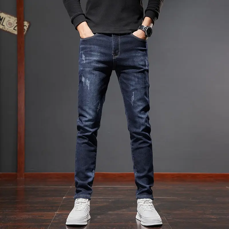 High Quality Brand Men's Fashion Narrow Leg Casual Jeans Basic Vintage Skinny Pants New Straight Leg Outside Denim Trousers Male